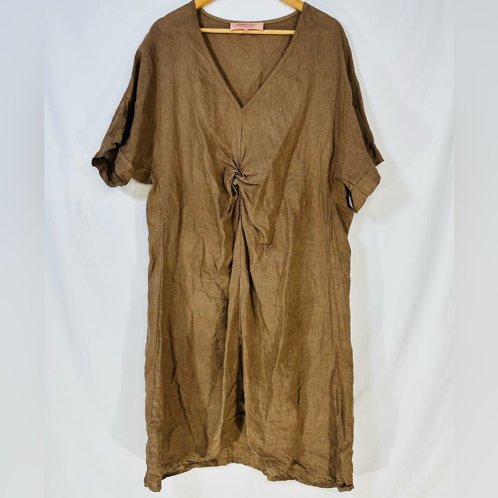 Scandal Italy 100% Linen Lagenlook Tunic Shirt Dress Small Coastal Resortwear
